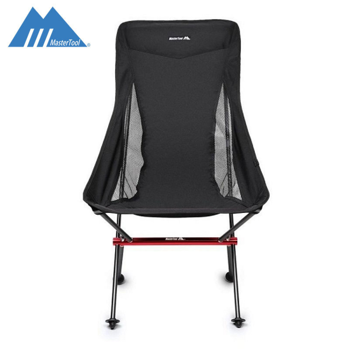 MasterTool - Lightweight Folding High Back Camping Outdoor Chair with Headrest (black)