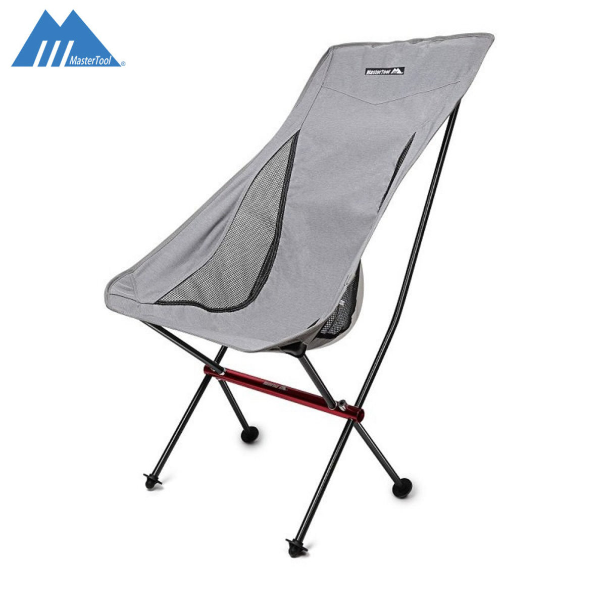 MasterTool - Lightweight Folding High Back Camping Outdoor Chair with Headrest (grey))