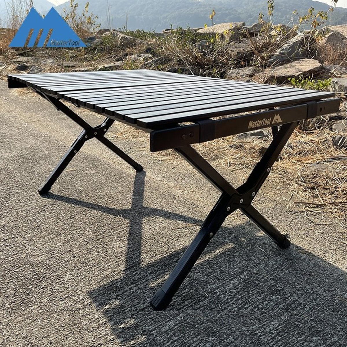 MasterTool - 戶外實木蛋捲桌，便攜式折疊露營桌子