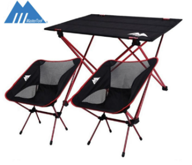 MasterTool - 戶外露營折疊桌椅套裝，野餐，釣魚桌椅 - 紅色（椅子*2+桌子*1）