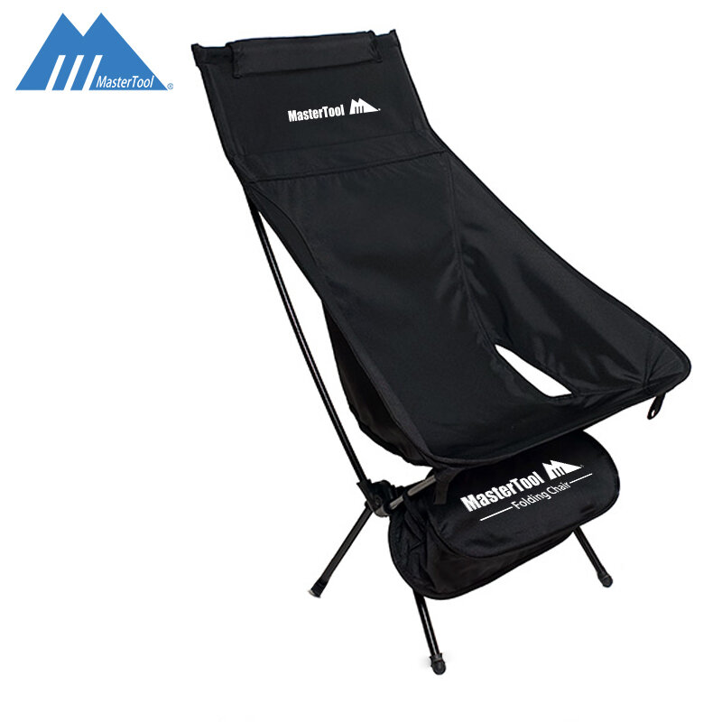 MasterTool - 新款高背輕量戶外露營折疊椅，沙灘椅，黑色
