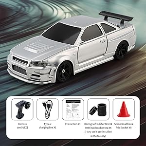 Nissan R34 1:43 Radio Control Drift Car Kit | 4WD RC​ | with Gyro