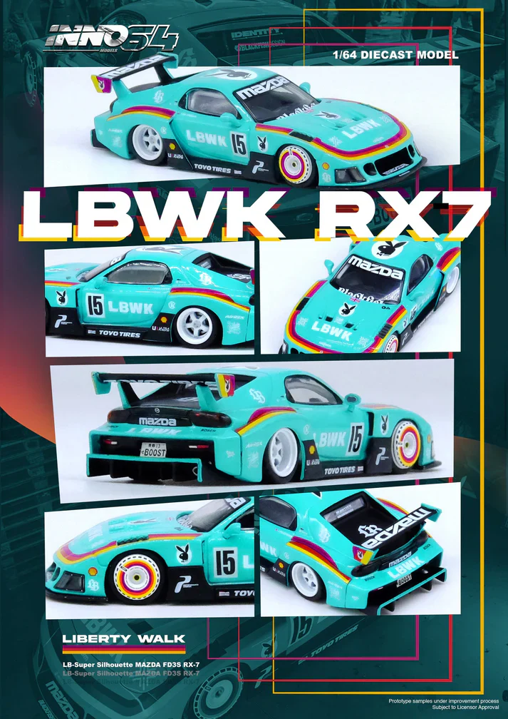 1/64 比例 INNO MODEL LB-WORKS RX7 模型 - 天藍色 | LIBERTY WALK