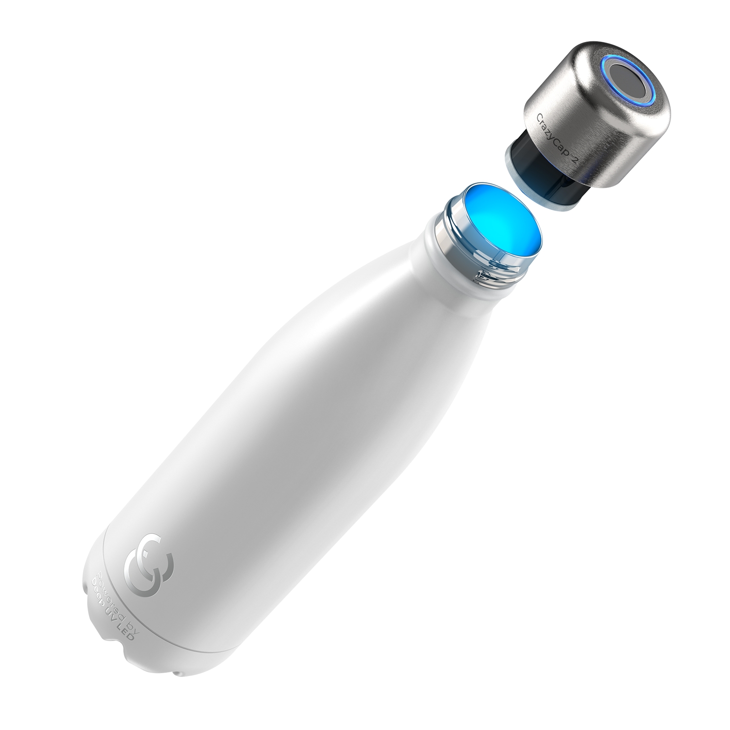 CrazyCap UV-C Insulated Water Bottle 500ml – White