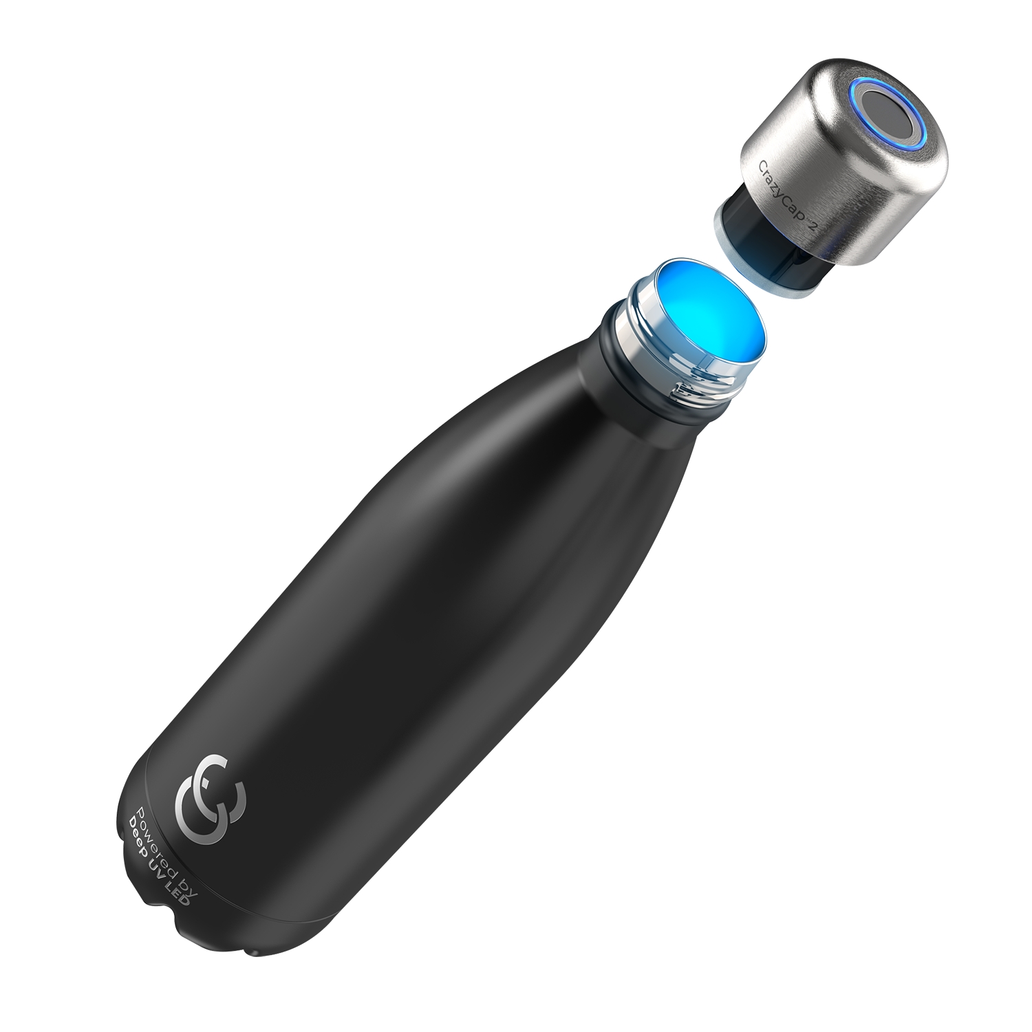 CrazyCap UV-C Insulated Water Bottle 500ml – Black