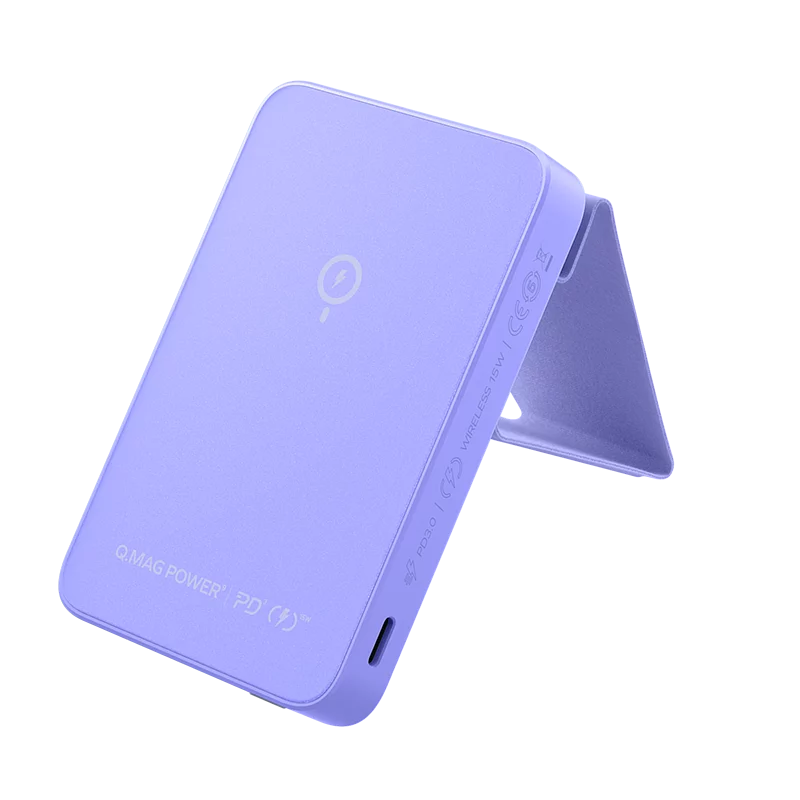 Momax Q.Mag Power 9 磁吸無線充流動電源連支架5000mAh IP109 - 紫
